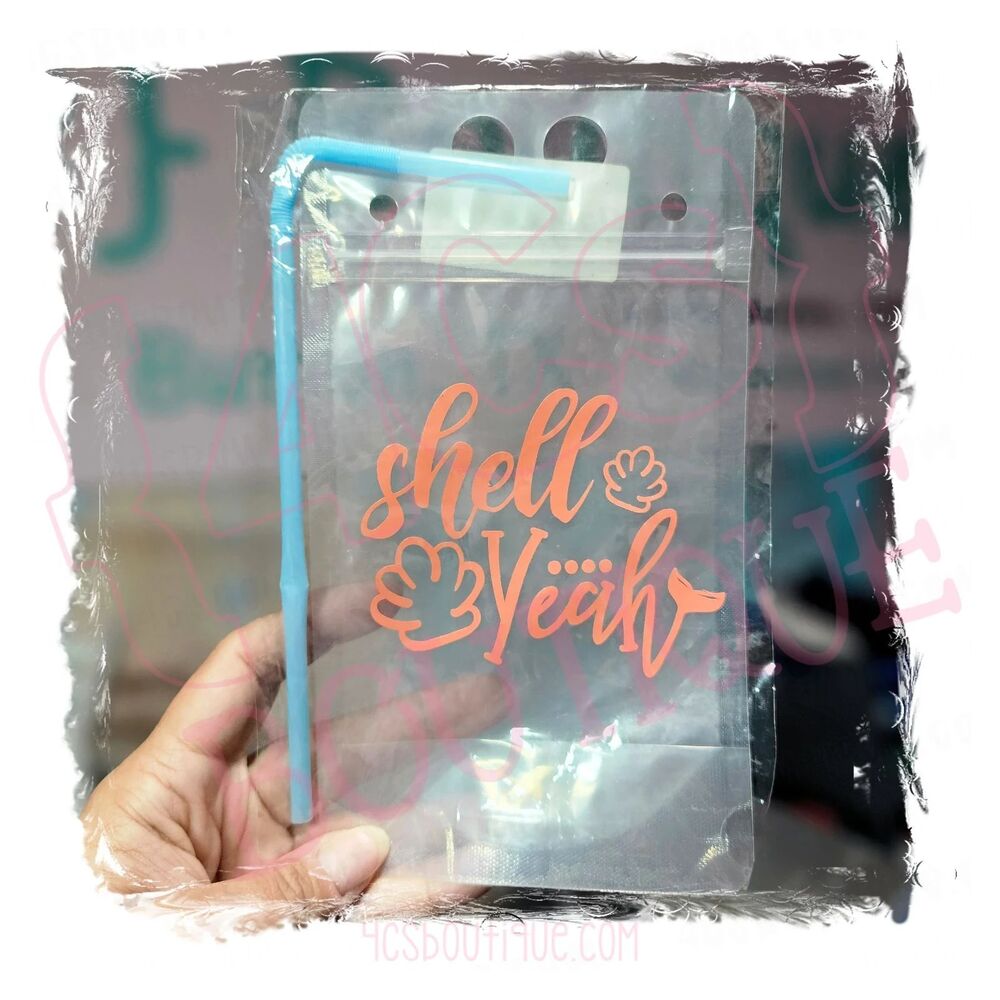 Shell Yeah Reusable Adult Beverage Pouch with Straw Beach Summer Drink Bag
